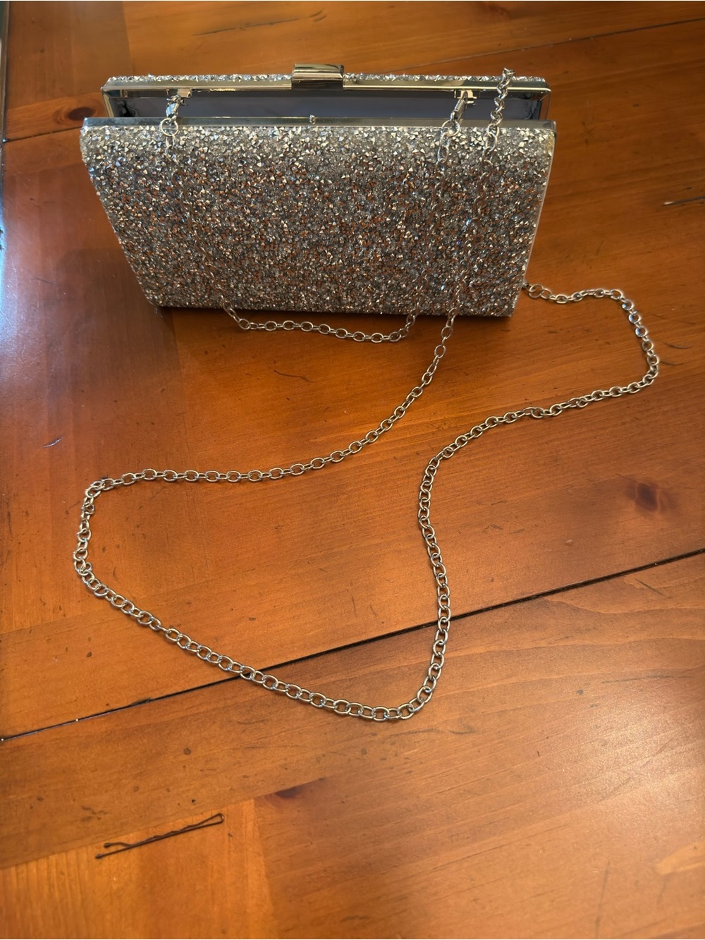 Silver Glitter Evening Clutch with 2 Chain Straps
